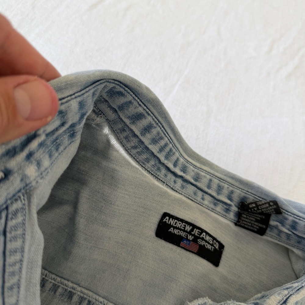 Andrew Jeans Co 90's Distressed Denim Button Down Shirt M/L Vintage - Picture 8 of 13